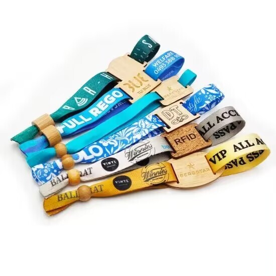 Pulseiras de tecido de bambu RFID ecológicas personalizadas com trava de bambu