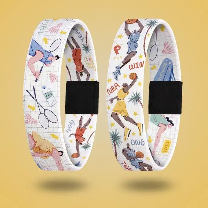 Pulseiras elásticas de poliéster personalizadas, etiquetas de tecido, pulseiras elásticas de sublimação