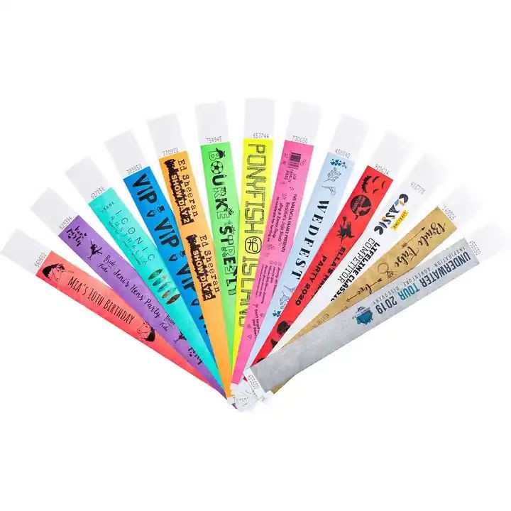 Pulseira de papel impermeável para eventos com logotipo personalizado, pulseira descartável