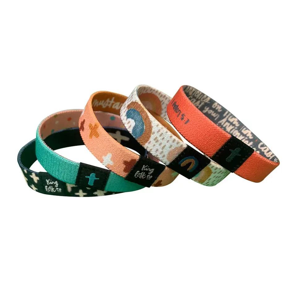 Pulseira de poliéster para festival de basquete esportivo, pulseira elástica de sublimação