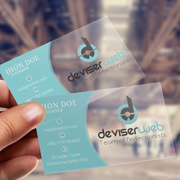 Cartão de visita transparente em PVC com impressão em cores