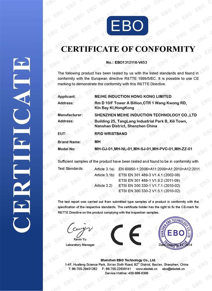 Certificado CE para pulseira