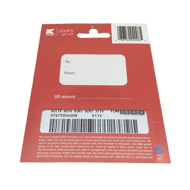 Cartão promocional de plástico tamanho padrão para presente com suporte/suporte de papel personalizado