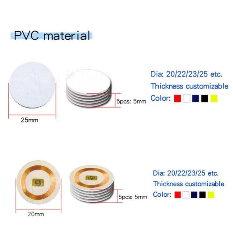 Etiqueta RFID PVC de moeda redonda branca 125khz TK4100 EM4305