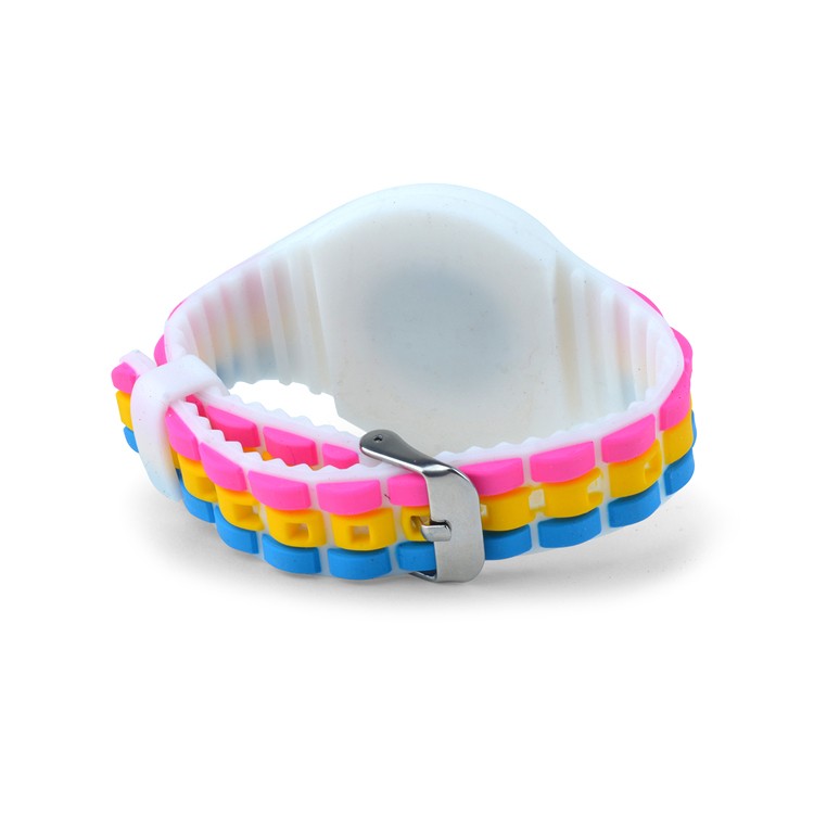 Pulseira de relógio de silicone à prova d'água com desenho animado RFID e borracha de arco-íris