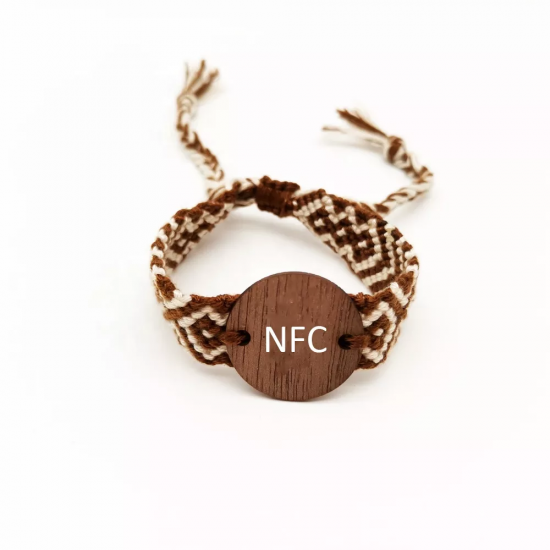 Pulseira de madeira RFID ajustável, com logotipo personalizado, gravada, feita à mão, em madeira, com NFC