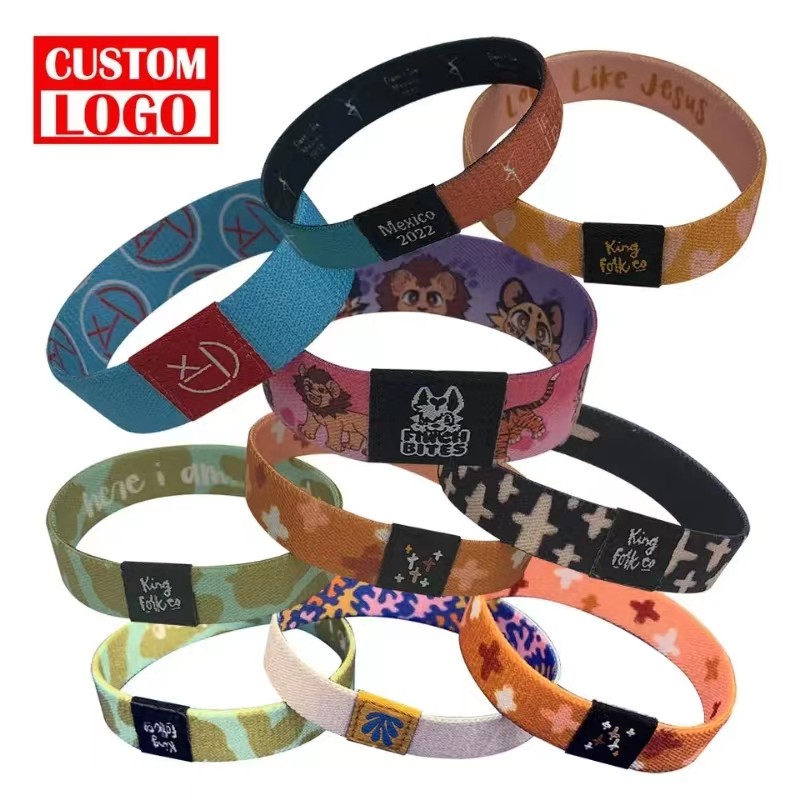 Pulseira de poliéster para festival de basquete esportivo, pulseira elástica de sublimação