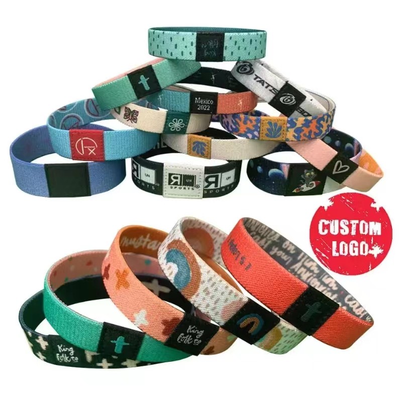 Pulseira de poliéster para festival de basquete esportivo, pulseira elástica de sublimação