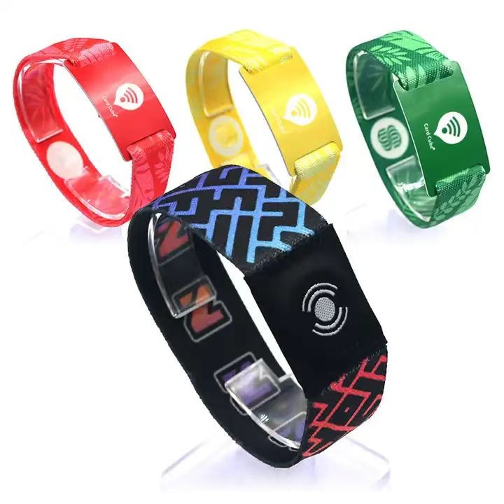 Pulseira de tecido elástico com logotipo personalizado Pulseira de poliéster elástica RFID