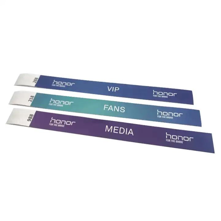 Pulseira de papel impermeável para eventos com logotipo personalizado, pulseira descartável
