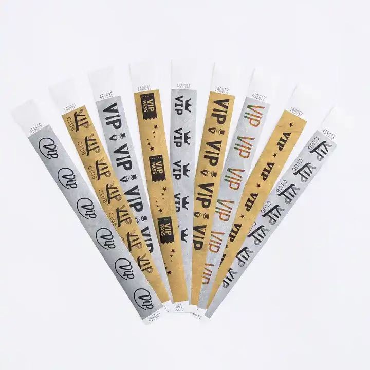 Pulseira de papel impermeável para eventos com logotipo personalizado, pulseira descartável