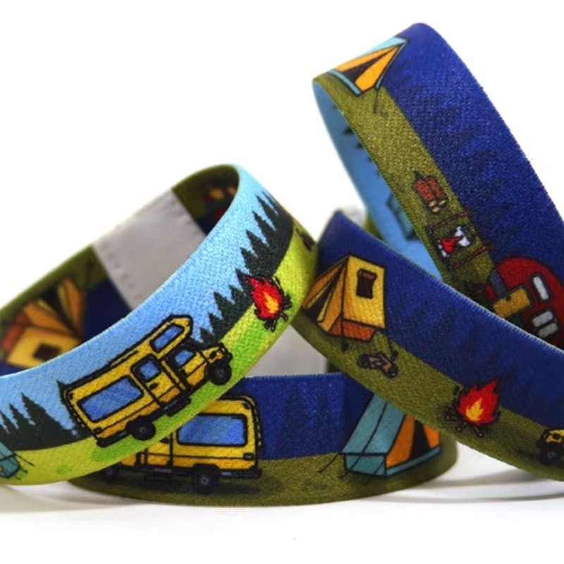Pulseiras elásticas de poliéster personalizadas, etiquetas de tecido, pulseiras elásticas de sublimação