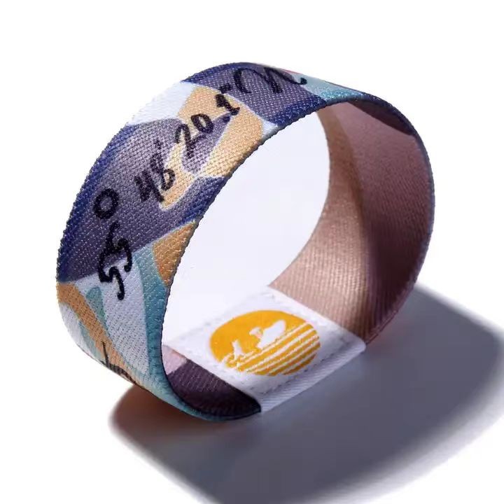 Pulseiras elásticas de poliéster personalizadas, etiquetas de tecido, pulseiras elásticas de sublimação