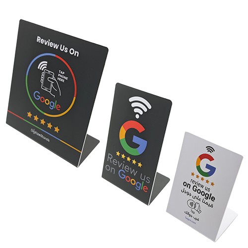 Suporte de mesa NFC de acrílico personalizado em PVC NTAG213 215 216, avaliação do Google, suporte para menu NFC