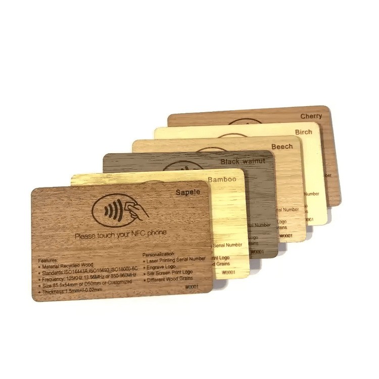 Cartão-chave RFID de madeira ecológico de 13,56 MHz, cartões-chave MIFARE Classic 1K para hotéis