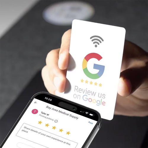 Cartão de PVC RFID programável personalizado para mídia social NFC Google Review Card