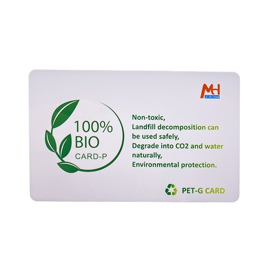 Cartão de plástico PETG biodegradável com logotipo personalizado RFID e ecologicamente correto