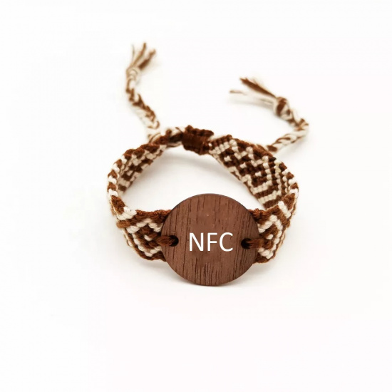 Pulseira de madeira com logotipo personalizado, ajustável, feita à mão, com RFID, gravada em madeira e tecido NFC