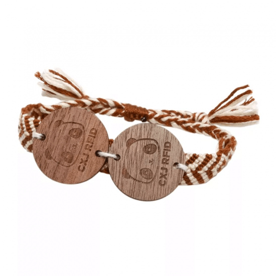 Pulseira de madeira com logotipo personalizado, ajustável, feita à mão, com RFID, gravada em madeira e tecido NFC