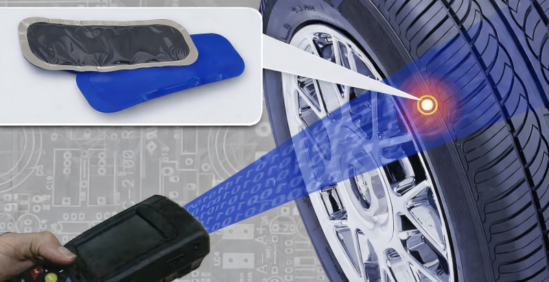 UHF RFID tire tag used for tire tracking and fleet management with handheld RFID reader