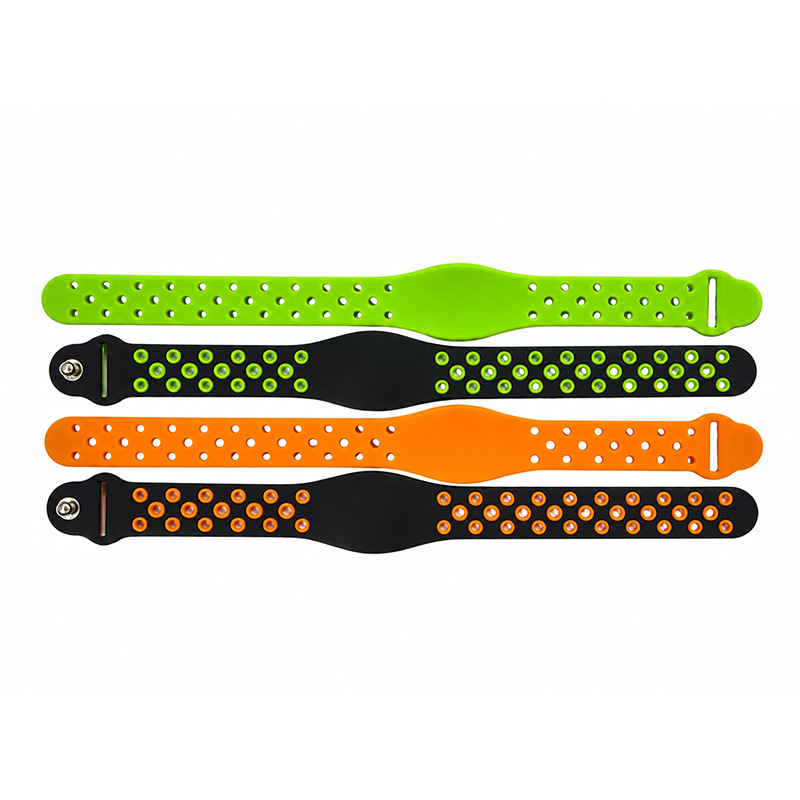Custom waterproof RFID silicone wristbands with adjustable sport strap in green and black colors