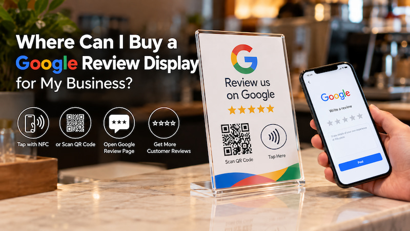 Custom NFC Google review display with QR code for business